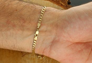 Męska złota bransoletka 375 pancerka – płaskie pełne ogniwa, 23 cm zapięcie.jpg